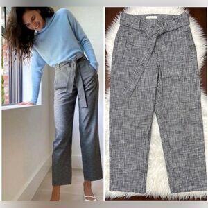 Aritzia Wilfred Size 4 Tie Front Trouser Ankle Pants Black White Belted